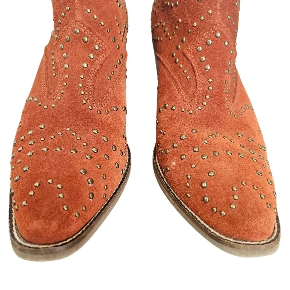 Dingo Burnt Orange Suede Studded Western‎ Ankle Boots Size 10 Cowgirl Booties - Picture 3 of 11